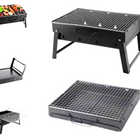 Toolbrothers Parrilla de carbón portátil para camping sin herramientas 43 x 29 x 23 cm negro cromado cubierto Ahumador BBQ Pit Grill