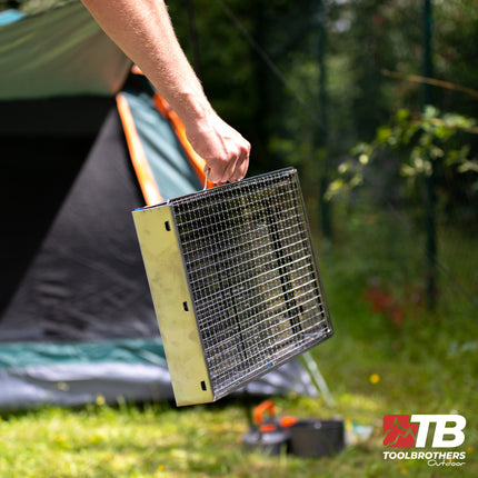 Toolbrothers Outdoor tragbarer Holzkohle Edelstahl Grill für Camping werkzeuglose Montage 43 x 29 x 23 cm Silber Smoker BBQ Pit Grill