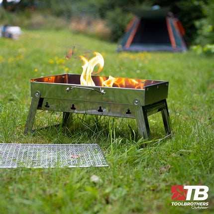 Toolbrothers Outdoor tragbarer Holzkohle Edelstahl Grill für Camping werkzeuglose Montage 43 x 29 x 23 cm Silber Smoker BBQ Pit Grill