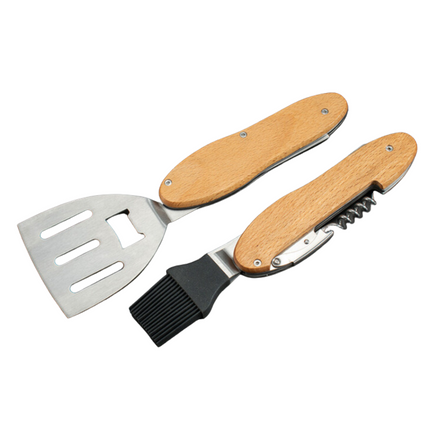 Toolbrothers Outdoor Multitool Grill, Grillbesteck aus Edelstahl mit Gabel, Grilllöffel, Fleischbürste, Flaschenöffner und Korkenzieher 5 tlg