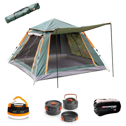 Toolbrothers Outdoort camping set tent for 2-4 persons hydraulic tent pop-up tent + camping equipment 12 pcs
