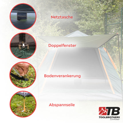 Toolbrothers Outdoort camping set tent for 2-4 persons hydraulic tent pop-up tent + camping equipment 12 pcs
