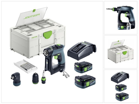 Festool CXS 12 2,5-Set Trapano avvitatore a batteria 12 V 30 Nm Brushless ( 576865 ) + 2x batteria 2,5 Ah + caricatore + kit di punte + Systainer