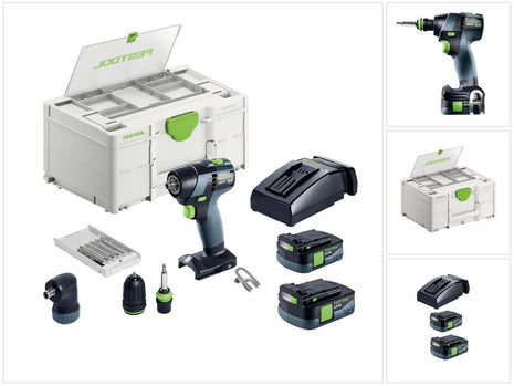 Festool TXS 12 2,5 set taladro atornillador inalámbrico 12 V 30 Nm sin escobillas (576874) + 2x batería 2,5 Ah + cargador + juego de puntas + systainer