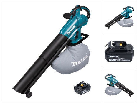 Soplador y aspirador de hojas a batería Makita DUB 187 T 18 V sin escobillas + 1x batería 5,0 Ah - sin cargador