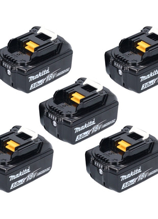 Makita battery set 5x BL 1830 B 18 V 3.0 Ah / 3000 mAh Li-Ion ( 5x 197599-5 ) with LED display - original, not a replica