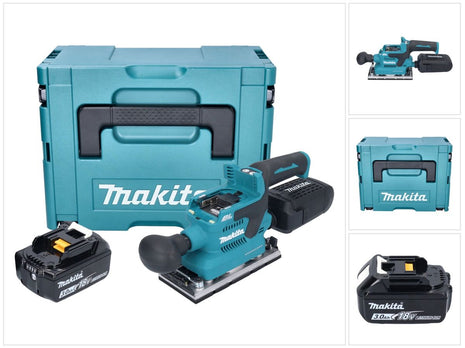 Makita DBO 382 F1J Levigatrice orbitale a batteria 18 V 93 x 185 mm brushless + 1x batteria ricaricabile 3,0 Ah + Makpac - senza caricabatterie