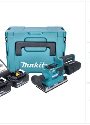 Makita DBO 382 RFJ akumulatorowa szlifierka oscylacyjna 18 V 93 x 185 mm bezszczotkowa + 2x akumulator 3,0 Ah + ładowarka + Makpac