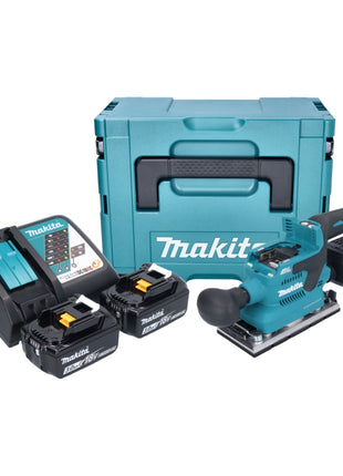 Makita DBO 382 RFJ Akku Schwingschleifer 18 V 93 x 185 mm Brushless + 2x Akku 3,0 Ah + Ladegerät + Makpac