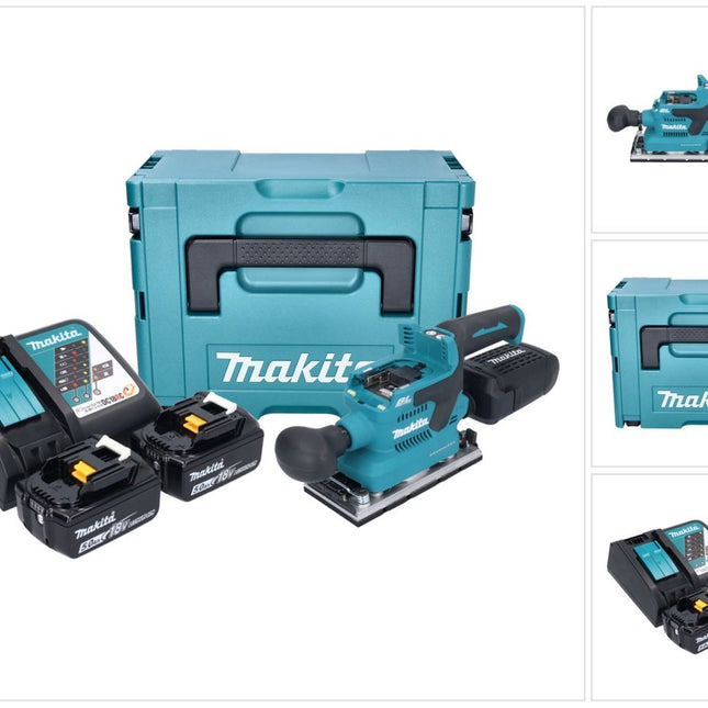 Makita DBO 382 RTJ Akku Schwingschleifer 18 V 93 x 185 mm Brushless + 2x Akku 5,0 Ah + Ladegerät + Makpac