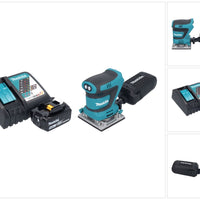 Levigatrice vibrante a batteria Makita DBO 484 RT1 18 V 112 x 102 mm + 1x batteria 5,0 Ah + caricabatterie