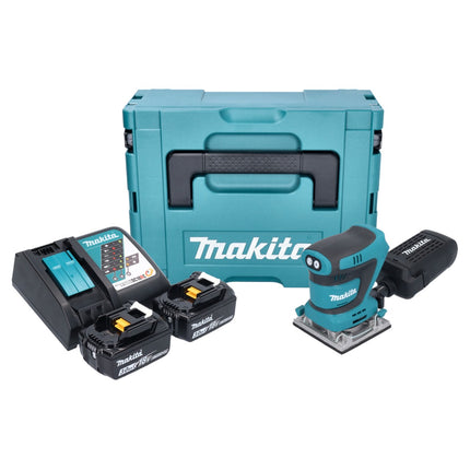 Makita DBO 484 RFJ levigatrice orbitale a batteria 18 V 112 x 102 mm + 2x batteria 3,0 Ah + caricabatterie + Makpac