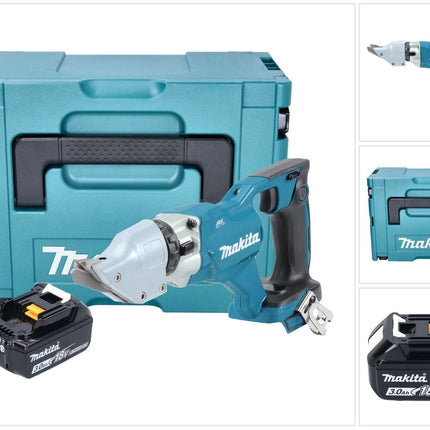 Makita DJS 200 F1J cordless sheet metal shears 18 V 2.0 mm brushless + 1x rechargeable battery 3.0 Ah + Makpac - without charger