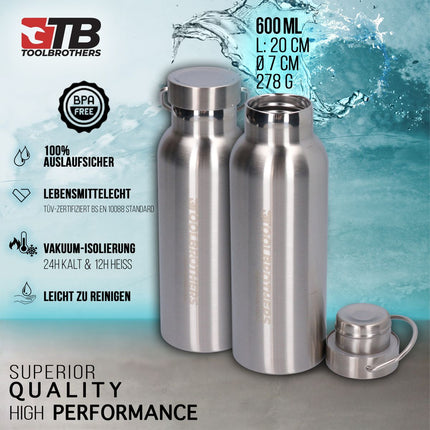 Toolbrothers Fan Boîte à déjeuner en étui rigide avec Sac de transport étanche avec 2 étages et couvercle en acier inoxydable 1340 ml + Gourde en acier inoxydable 600 ml + Couverts multifonctions 4 en 1