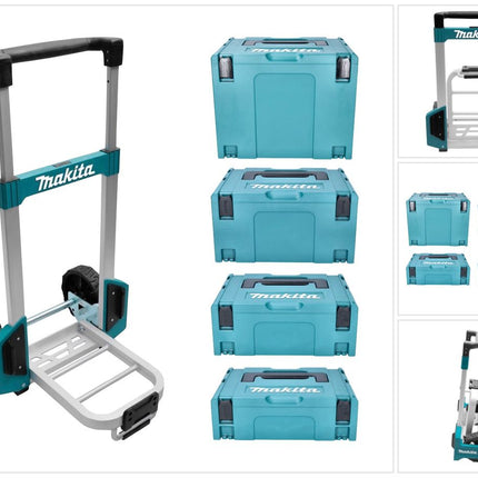 Makita TR00000001 Trolley Transportwagen + Makpac Gr. 1 + Gr. 2 + Gr. 3 + Gr. 4 Systemkoffer