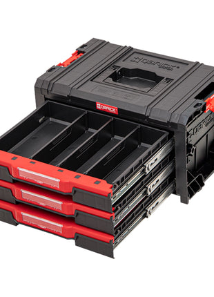 Qbrick System PRO Drawer 3 Toolbox 2.0 Basic z możliwością sztaplowania 450 x 310 x 244 mm 3x 4,5 l IP54 z trzema szufladami 9 wkładów