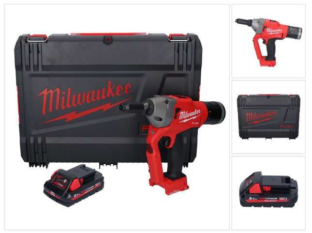 Remachadora sin cable Milwaukee M18 ONEFPRT-301X 18 V 20 kN sin escobillas + 1x batería recargable 3,0 Ah + caja HD - sin cargador