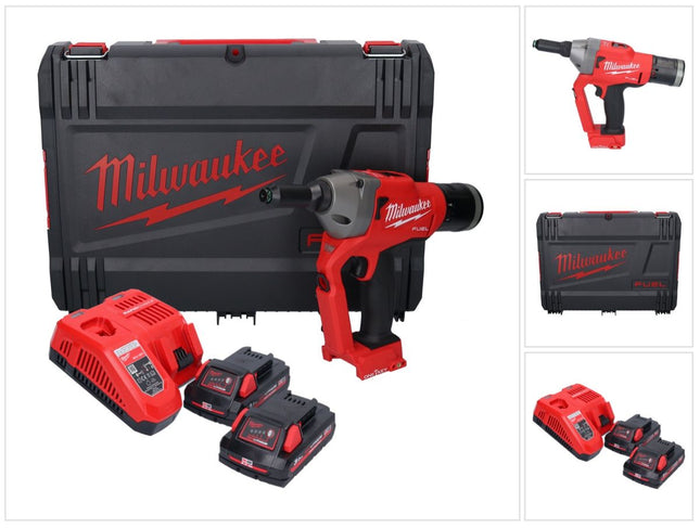 Remachadora sin cable Milwaukee M18 ONEFPRT-302X 18 V 20 kN sin escobillas + 2x batería recargable 3,0 Ah + cargador + caja HD