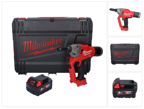 Rivettatrice cieca a batteria Milwaukee M18 ONEFPRT-501X 18 V 20 kN brushless + 1x batteria 5,0 Ah + scatola HD - senza caricabatterie