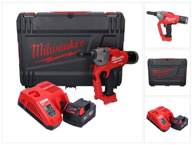 Remachadora sin cable Milwaukee M18 ONEFPRT-501X 18 V 20 kN sin escobillas + 1x batería recargable 5,0 Ah + cargador + caja HD