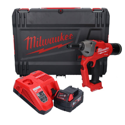 Remachadora sin cable Milwaukee M18 ONEFPRT-501X 18 V 20 kN sin escobillas + 1x batería recargable 5,0 Ah + cargador + caja HD