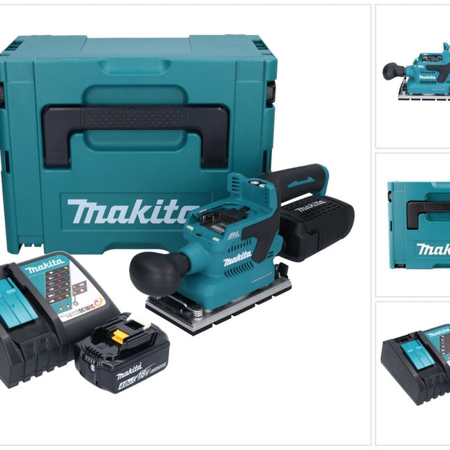 Makita DBO 381 RM1JU 18 V 93 x 185 mm Vibrofinitrice a batteria senza spazzole + 1x batteria 4,0 Ah + caricabatterie + Makpac