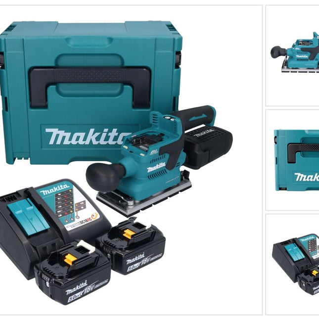 Makita DBO 381 RTJU Akumulatorowa szlifierka oscylacyjna 18 V 93 x 185 mm bezszczotkowa + 2x akumulator 5,0 Ah + ładowarka + Makpac