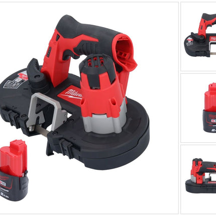 Sega a nastro a batteria Milwaukee M12 BS-201 12 V 41 x 41 mm + 1x batteria 2,0 Ah - senza caricabatterie