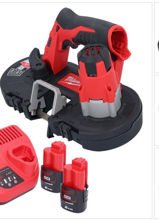 Milwaukee M12 BS-202 Akku Bandsäge 12 V 41 x 41 mm + 2x Akku 2,0 Ah + Ladegerät