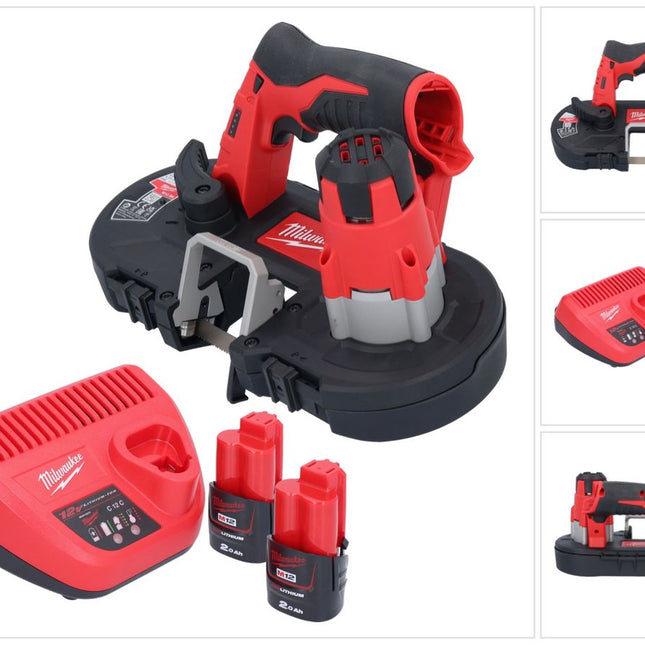 Scie à ruban à batterie Milwaukee M12 BS-202 12 V 41 x 41 mm + 2x batteries 2,0 Ah + chargeur