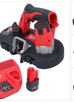 Sierra de cinta a batería Milwaukee M12 BS-251 12 V 41 x 41 mm + 1x batería 2,5 Ah + cargador