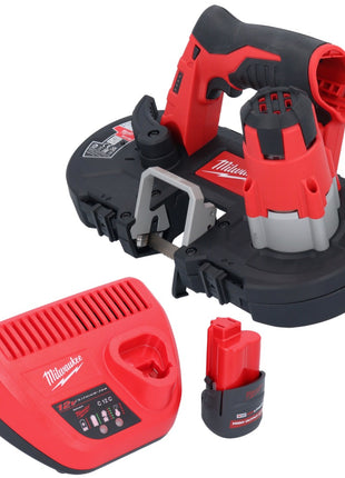 Sierra de cinta a batería Milwaukee M12 BS-251 12 V 41 x 41 mm + 1x batería 2,5 Ah + cargador