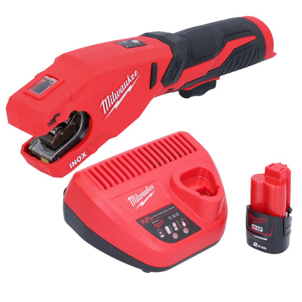 Milwaukee M12 PCSS-201 cortatubos inalámbrico de acero inoxidable 12 V 12 - 28 mm + 1x batería recargable 2.0 Ah + cargador