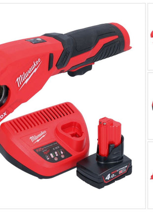 Milwaukee M12 PCSS-401 Akku Edelstahl Rohrabschneider 12 V 12 - 28 mm + 1x Akku 4,0 Ah + Ladegerät