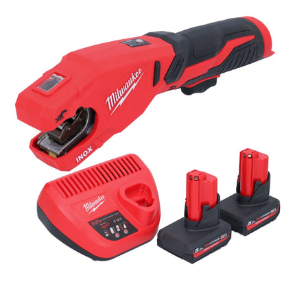 Milwaukee M12 PCSS-502 cordless stainless steel pipe cutter 12 V 12 - 28 mm + 2x rechargeable battery 5.0 Ah + charger