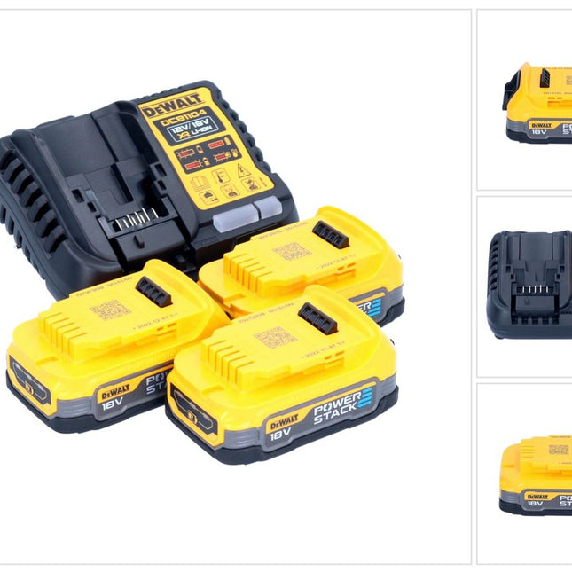 DeWalt DCB 1104 E3 Akku Starter Set 12 V / 18 V 3x Powerstack Akku 1,7 Ah + DCB 1104 Ladegerät