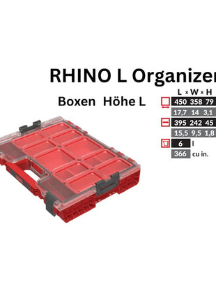 Toolbrothers RHINO L organizer ULTRA wysokość L pudełka 452 x 358 x 79 mm 6 l sztaplowane IP54 z 8 wkładkami