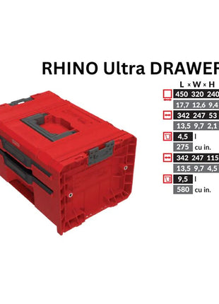 Toolbrothers RHINO L Drawer 2 ULTRA Organize+ walizka narzędziowa 450 x 310 x 244 mm 14 l sztaplowana IP54 z 2 szufladami