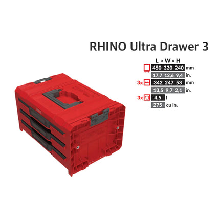 Toolbrothers RHINO L Drawer 3 ULTRA Organize+ con tre cassetti + scatole IP54