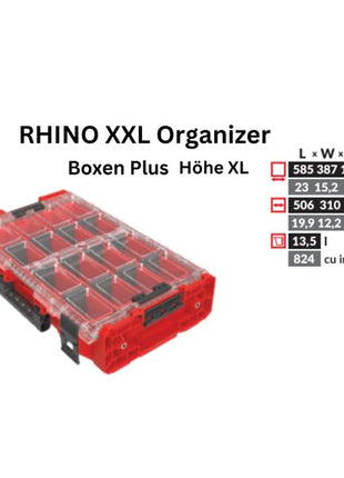 Toolbrothers RHINO XXL Organizer ULTRA hauteur XL Boxes+ Custom empilable 13,5 l IP66 avec 4 inlays et 12 séparateurs