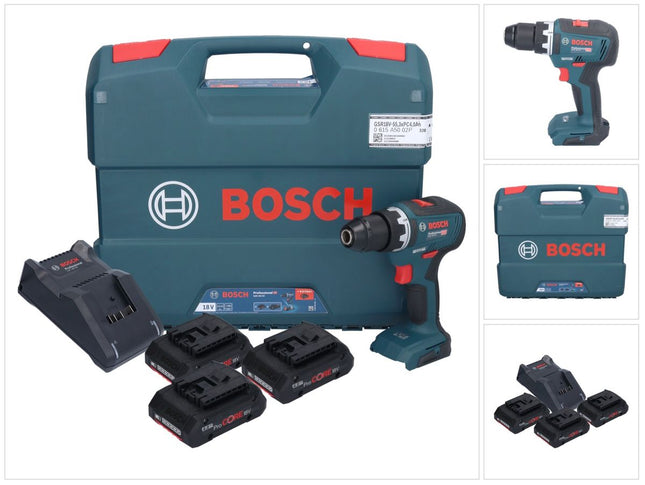 Bosch GSR 18V-55 Taladro atornillador profesional a batería 18 V 55 Nm sin escobillas ( 0615A5002P ) + 3x batería ProCORE 4,0 Ah + cargador + maletín en L