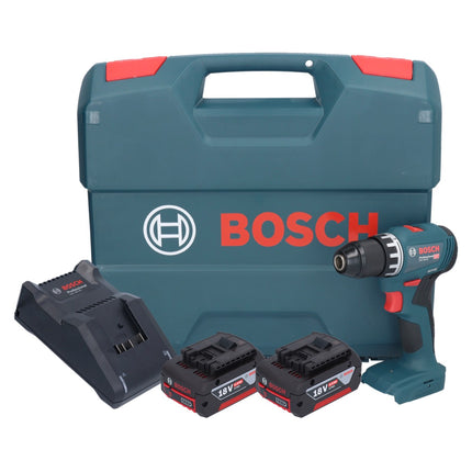 Bosch GSR 18V-45 Taladro atornillador inalámbrico profesional 18 V 45 Nm sin escobillas + 2 baterías 4,0 Ah + cargador + maletín en L
