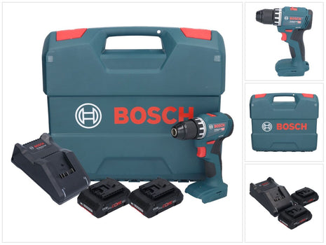 Bosch GSR 18V-45 Taladro atornillador inalámbrico profesional 18 V 45 Nm sin escobillas + 2 baterías ProCORE 4,0 Ah + cargador + maletín en L