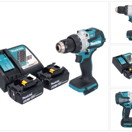 Taladro de percusión sin cable Makita DHP 489 RT 18 V 73 Nm sin escobillas + 2x batería recargable 5,0 Ah + cargador