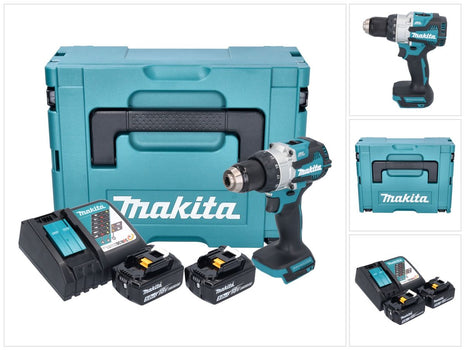 Taladro percutor inalámbrico Makita DHP 489 RTJ 18 V 73 Nm sin escobillas + 2x baterías 5,0 Ah + cargador + Makpac