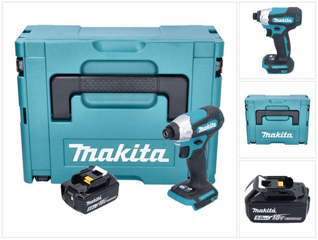 Makita DTD 157 T1J cordless impact wrench 18 V 140 Nm 1/4" brushless + 1x rechargeable battery 5.0 Ah + Makpac - without charger