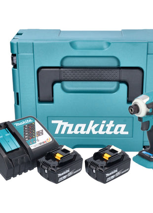 Makita DTD 172 RGJ Atornillador de impacto inalámbrico 18 V 180 Nm 1/4" sin escobillas + 2x batería 6,0 Ah + cargador + Makpac