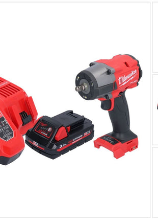 Milwaukee M18 FMTIW2F38-301 Akumulatorowy klucz udarowy 18 V 745 Nm 3/8" bezszczotkowy + 1x akumulator 3,0 Ah + ładowarka