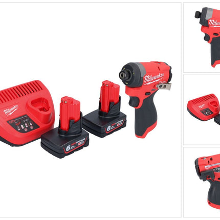 Milwaukee M12 FID2-602 Akku Schlagschrauber 12 V 170 Nm 1/4" Brushless + 2x Akku 6,0 Ah + Ladegerät
