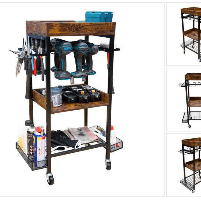 Toolbrothers workshop garage trolley for electrical and hand tools made of metal 86 x 45 x 30 cm ( L x W x D ) Transport castors with brakes